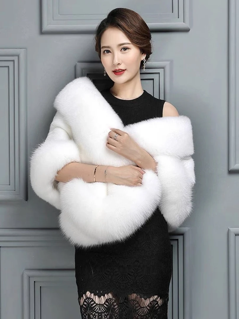 洋气高档仿水貂狐狸毛披肩女秋冬新娘婚纱新款旗袍外搭仿皮草斗篷