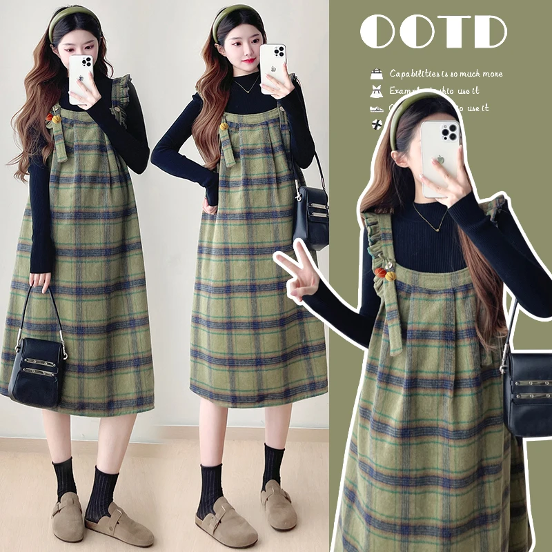 孕妇2024秋冬显瘦气质孕妇装打底衫+背心裙两件套韩版时尚孕妇裙