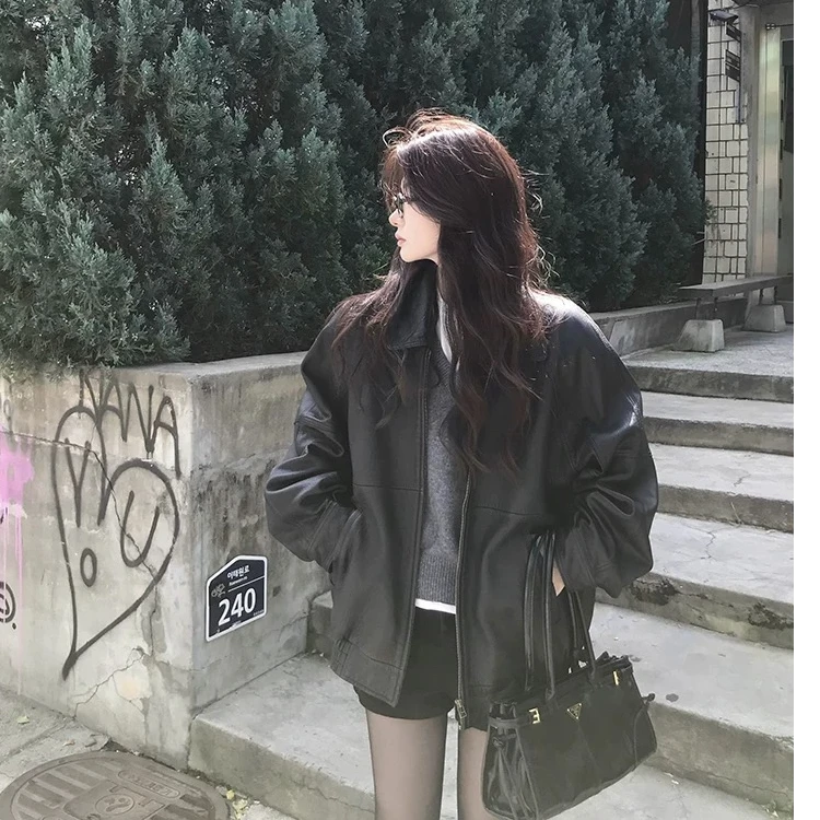 “霸气千金”泡纹真皮ins皮衣休闲外套秋短款加绒秋冬皮夹克8520