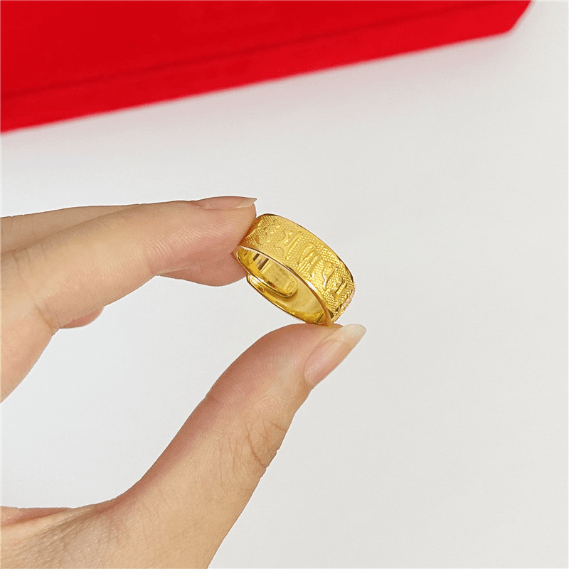 合金戒指 可调节戒指经典时尚古法金色男女磨砂款六字真言戒指