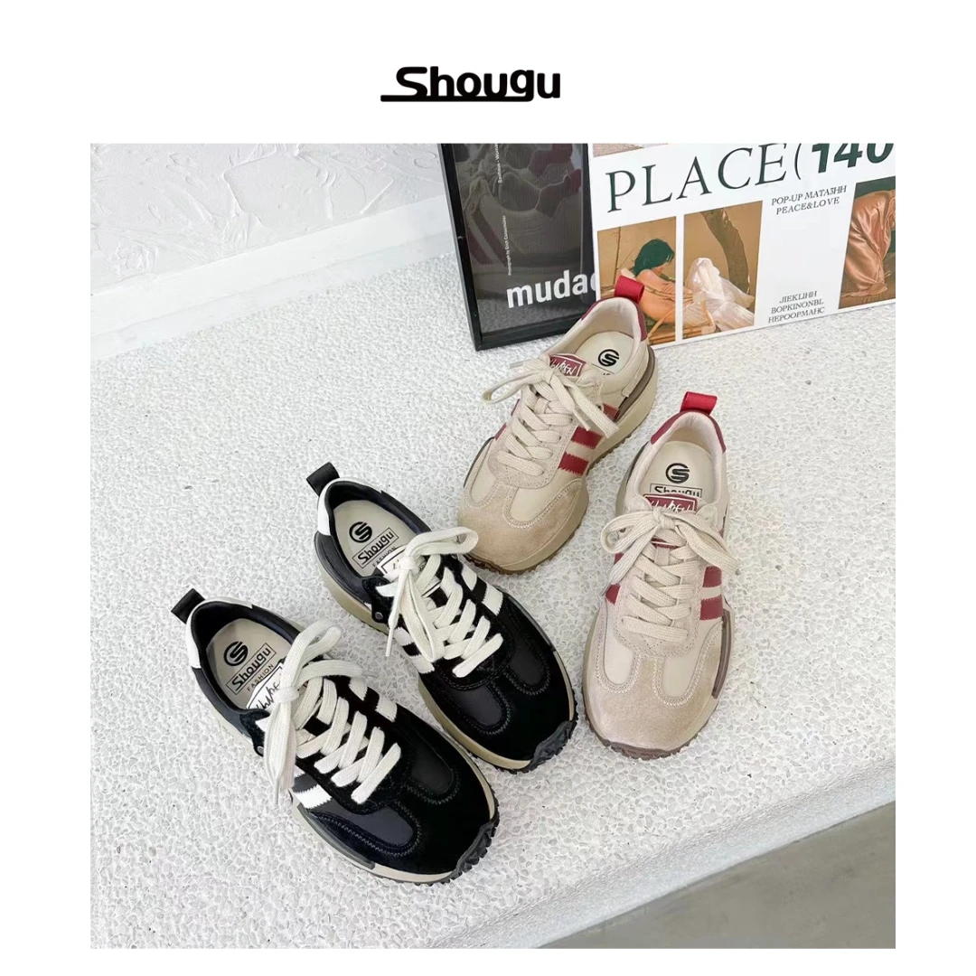 shougu/首谷潮流女鞋复古阿甘鞋拼色跑步潮鞋百搭系带休闲