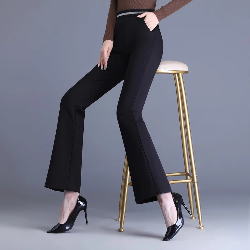 2024年夏新款女洋气弹力微喇裤秋冬时尚高腰显瘦加绒微喇叭休闲裤