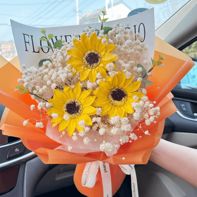 仿真花向日葵香皂花玫瑰肥皂花手捧花束七夕情人节教师节生日礼物