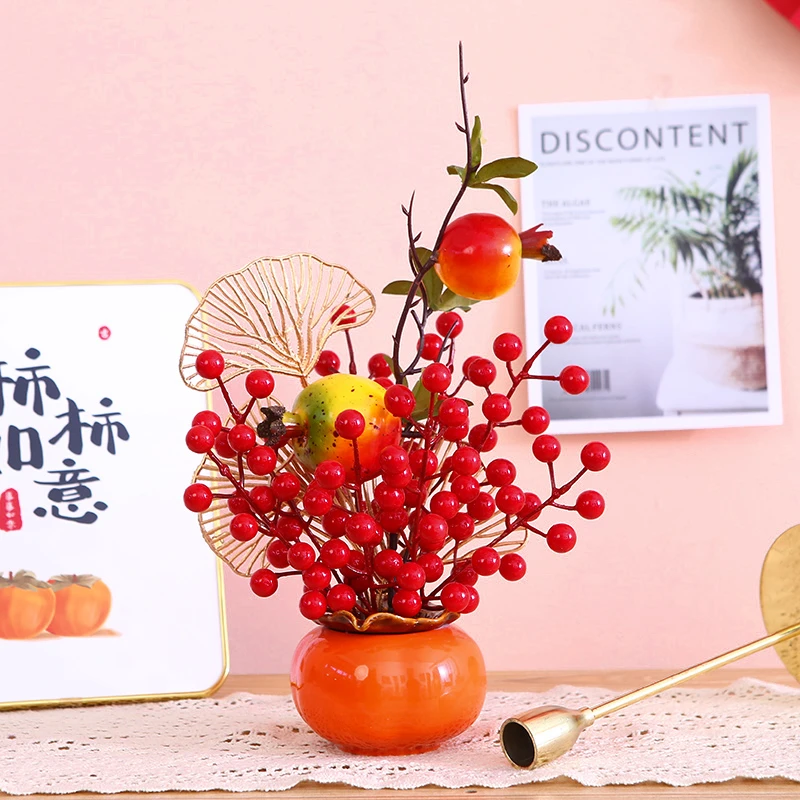 红果花瓶树脂花器简约现代客厅餐桌摆件居家装饰可插花干花仿真花
