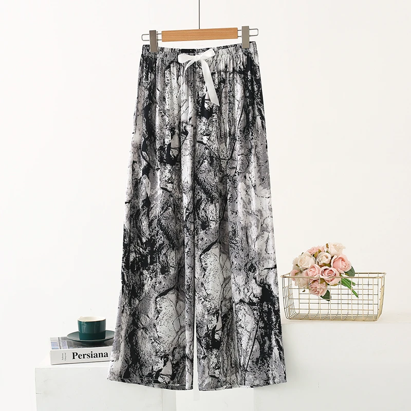 棉绸阔腿裤女士夏季高腰宽松休闲薄款家居裤可外穿睡裤大码长裤