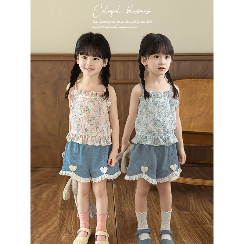 清 幼悠【蔷薇花蕊】夏六波洋气百搭上衣女童薄款时尚吊带 ZX0048