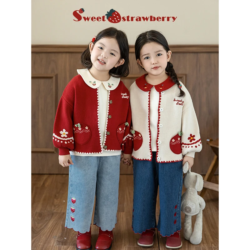 YOEHYAUL/幼悠幼悠【松软蜜莓】秋三波女童儿童红色宝宝开衫潮Q3934