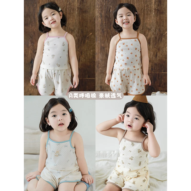 【清】幼悠女童夏时尚潮流休闲百搭洋气童话画风撞色可爱套装 X4426