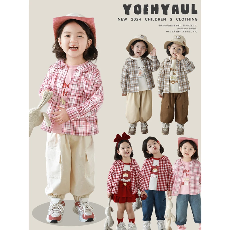 YOEHYAUL/幼悠幼悠女童秋一波春秋洋气宝宝长袖格子衬衫潮 AQ0357