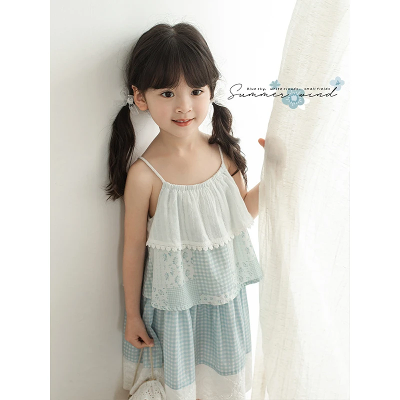 幼悠女童纯棉吊带裙夏季洋气儿童公主裙甜美女孩公主蛋糕裙WX0006