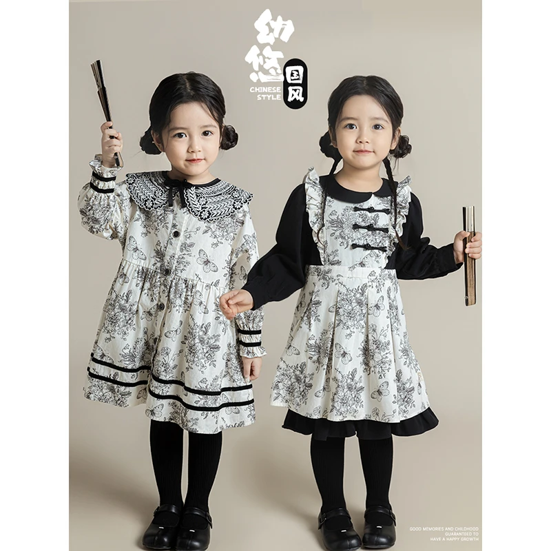 清 YOEHYAUL/幼悠秋一波春秋洋气黑白百搭休闲女童连衣裙 Q3960