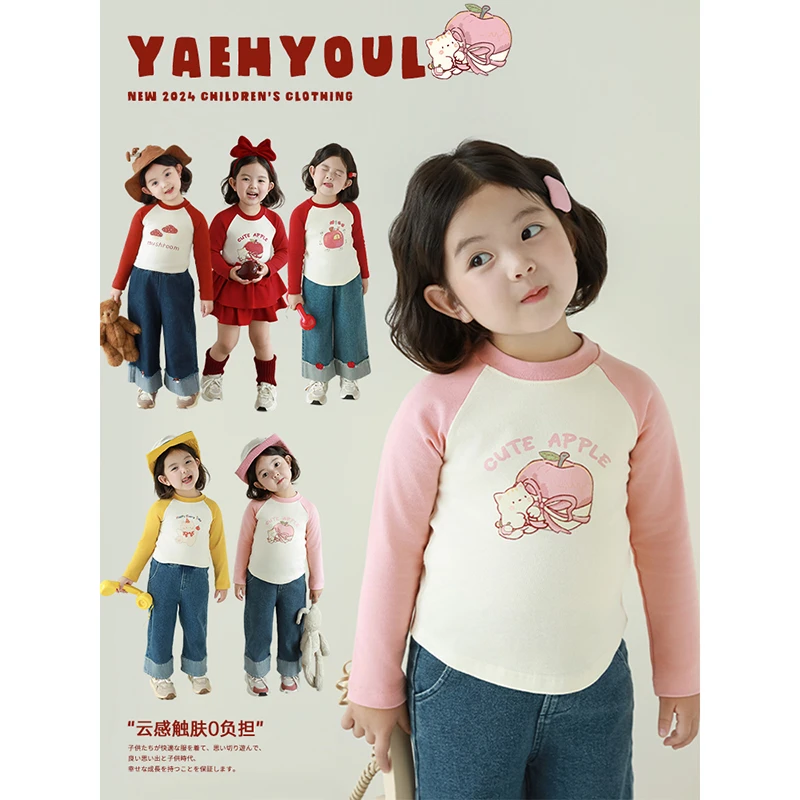 清 YOEHYAUL/幼悠 秋二波【童心萌动】女童可爱舒适插肩T恤 Q3598