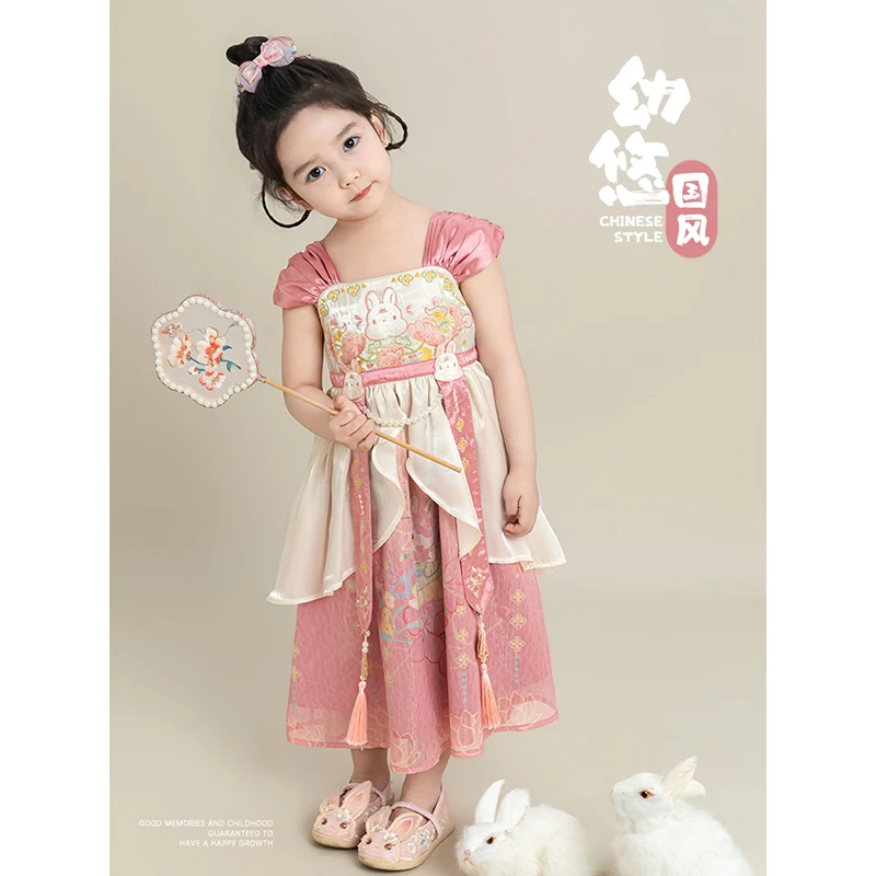 幼悠【花落翩翩】夏四波儿童中国风夏季女童百搭宝宝连衣裙 LX0252