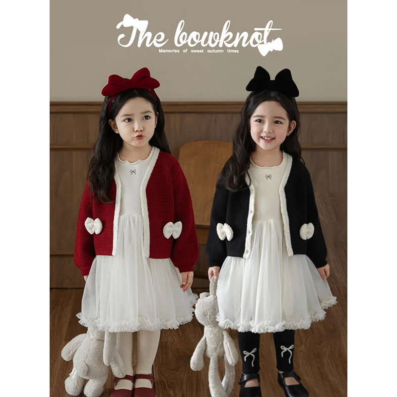 清 YOEHYAUL/幼悠秋三波春秋女童洋气针织长袖蝴蝶结开衫潮Q3592