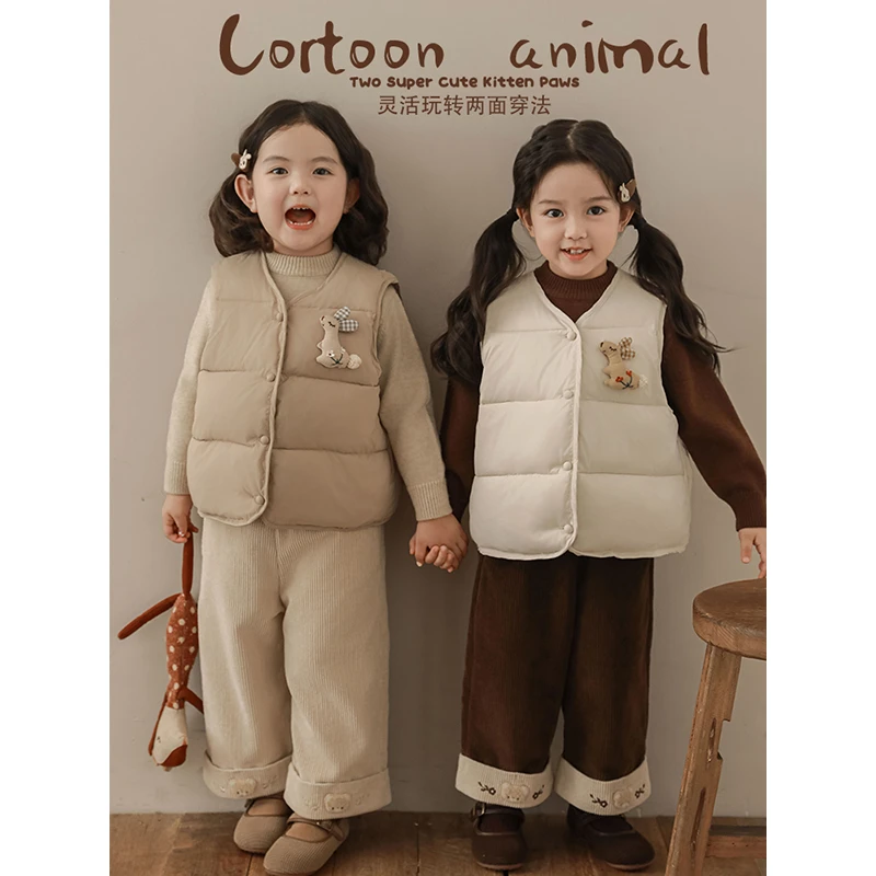 YOEHYAUL/幼悠幼悠冬一波【玩偶小兔】】女童立体玩偶棉马甲AB D3924