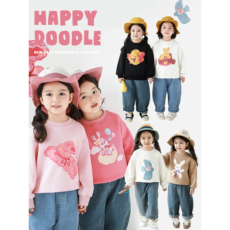 【清】女童秋一波春秋六色卡通动物印花卫衣潮Q3397