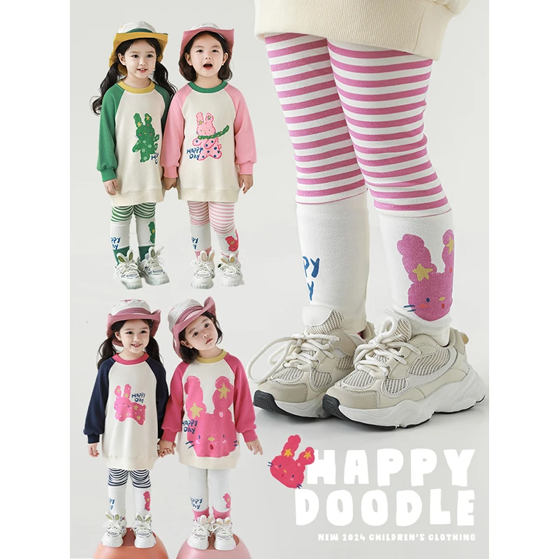 YOEHYAUL/幼悠女童秋季宝宝卡通弹力外穿宝宝打底裤休闲LQ0142-1