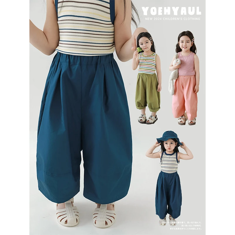 幼悠女童纯棉阔腿裤夏季童装儿童洋气可爱自由宽松休闲裤子X4625