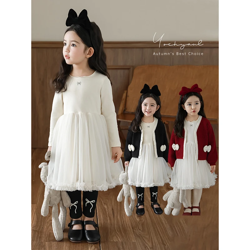 幼悠女童秋装蝴蝶结刺绣纱裙女宝宝打底连衣裙儿童潮牌服装Q3593