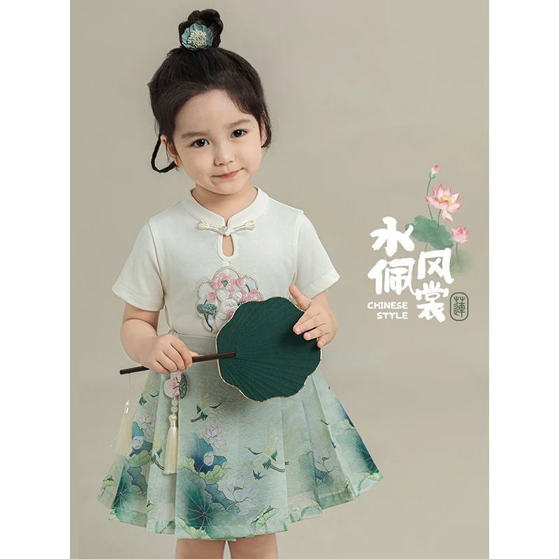 幼悠【水佩风裳】儿童夏四波百搭洋气半身裙子女童国风马面裙 X4659