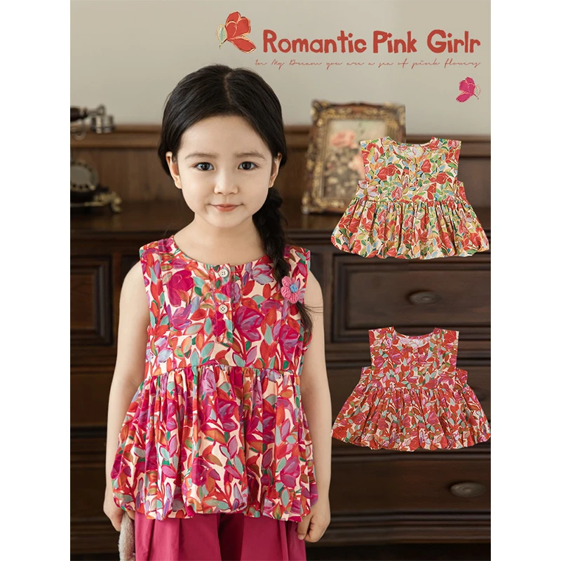 清 幼悠夏四波洋气时尚百搭姹紫嫣红若软时髦夏女童季背心 X4663