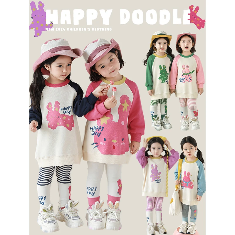 YOEHYAUL/幼悠幼悠女童秋一波六色撞色插肩卡通印花卫衣潮 LQ0079