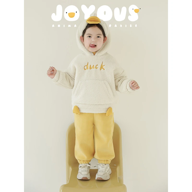 幼悠女童冬装加绒加厚连帽卫衣女宝宝秋天衣服儿童潮牌服装N5444
