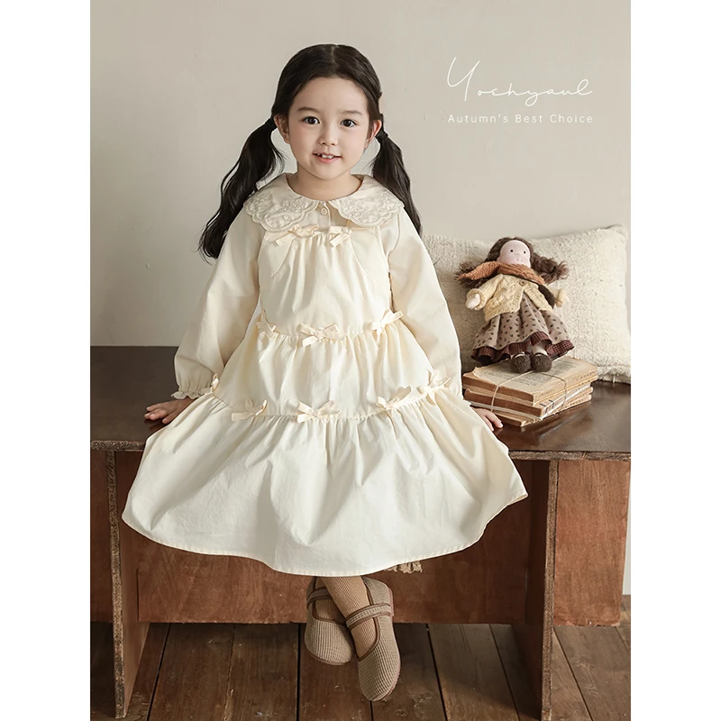 清 YOEHYAUL/幼悠秋三波女童洋气舒适时尚中长款连衣裙 Q4156
