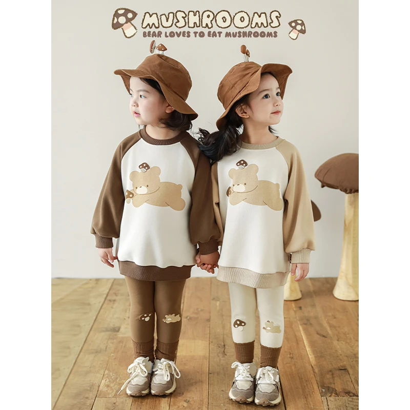 清 YOEHYAUL/幼悠 秋三波【蘑菇崽崽】女童舒适卡通加绒卫衣 Q4077