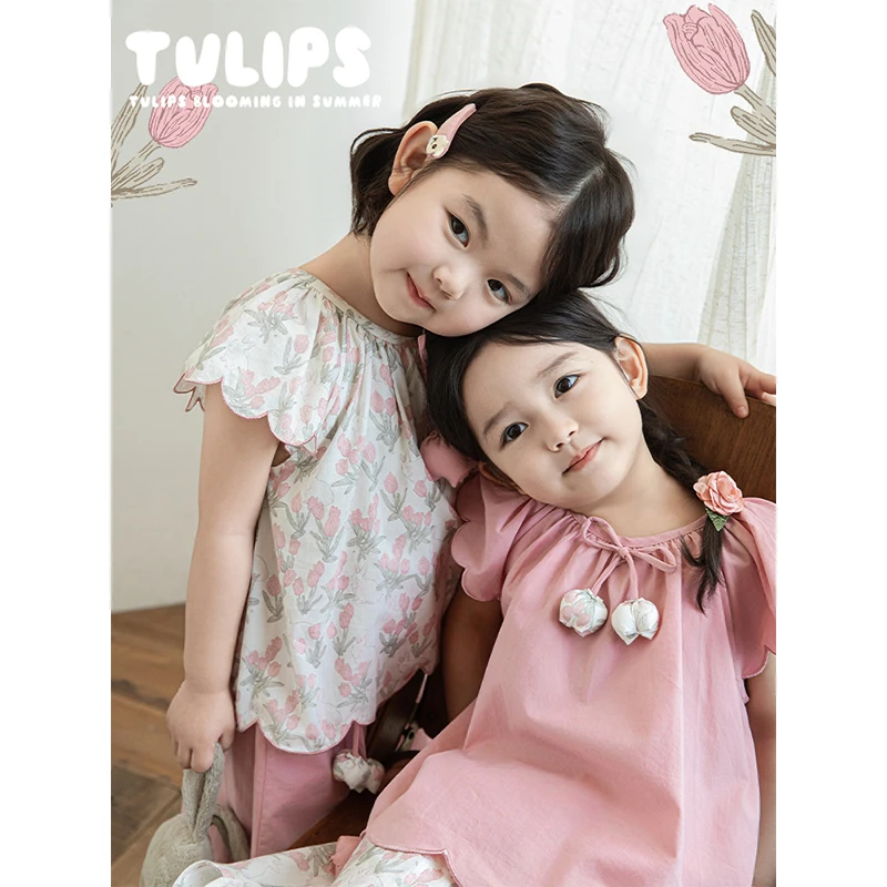 幼悠夏三波女童数码满印上衣 儿童夏季纯色百搭休闲娃娃衫 LX0205