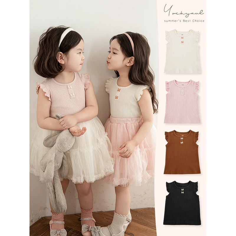 幼悠夏三波多色可爱卡通舒适透气夏季女宝弹力吸汗刺绣背心 X4447