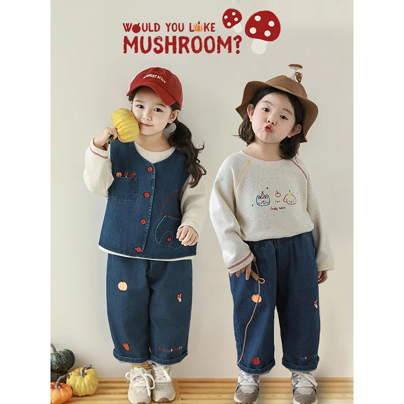 YOEHYAUL/幼悠幼悠秋二波【多味蔬果】女童秋款百搭牛仔喇叭裤N5443