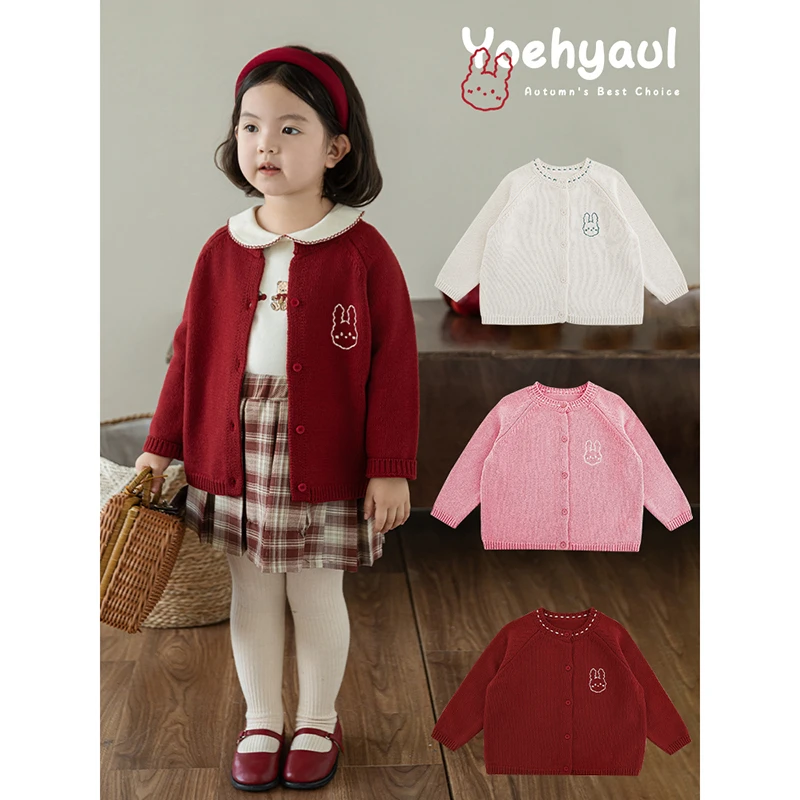 YOEHYAUL/幼悠幼悠秋一波毛衣女童洋气复古针织柔软开衫潮  Q3550