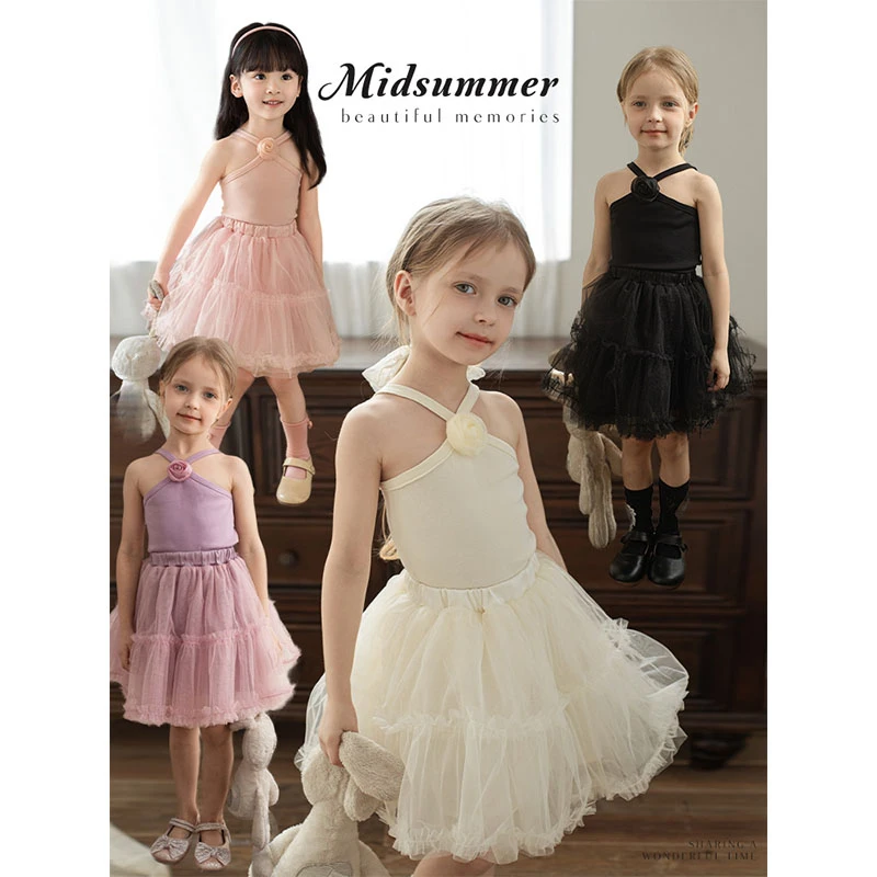 【清】幼悠女童夏五波甜美休闲可爱上衣 百搭洋气挂脖吊带潮 ZX0050