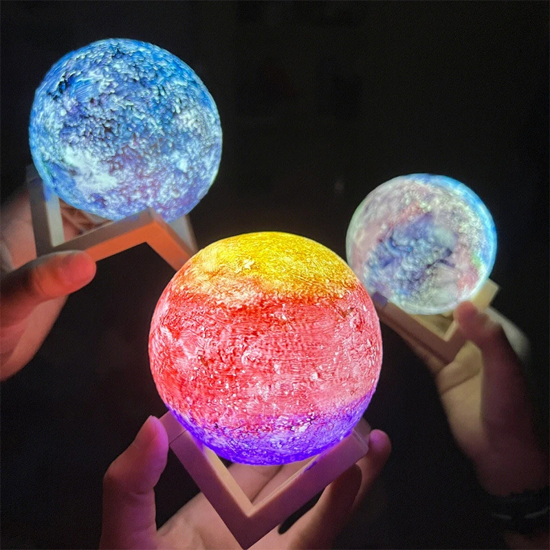 儿童创意手绘月球灯DIY手工彩绘涂色星球灯月球灯玩具发光小夜灯