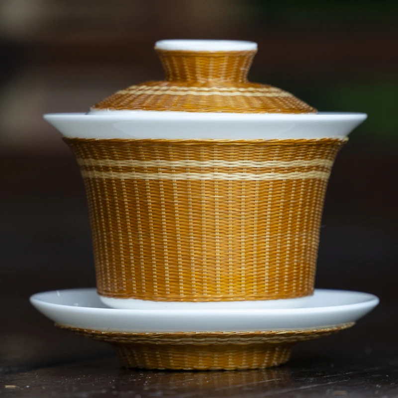 BZ031（邱峰专属）竹丝扣瓷马蹄圆圈盖碗烤色（邱峰专属）