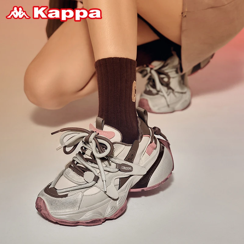 Kappa背靠背ins女鞋潮流冬季加绒保暖时尚百搭老爹鞋厚底跑步鞋子