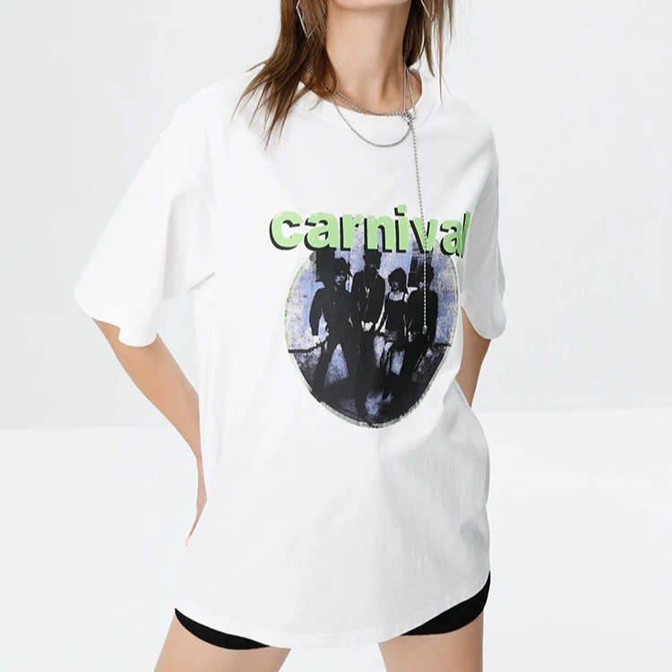 LINCCHIC金羽杰t恤摇滚印花休闲百搭圆领短袖t恤女上衣S222TS399