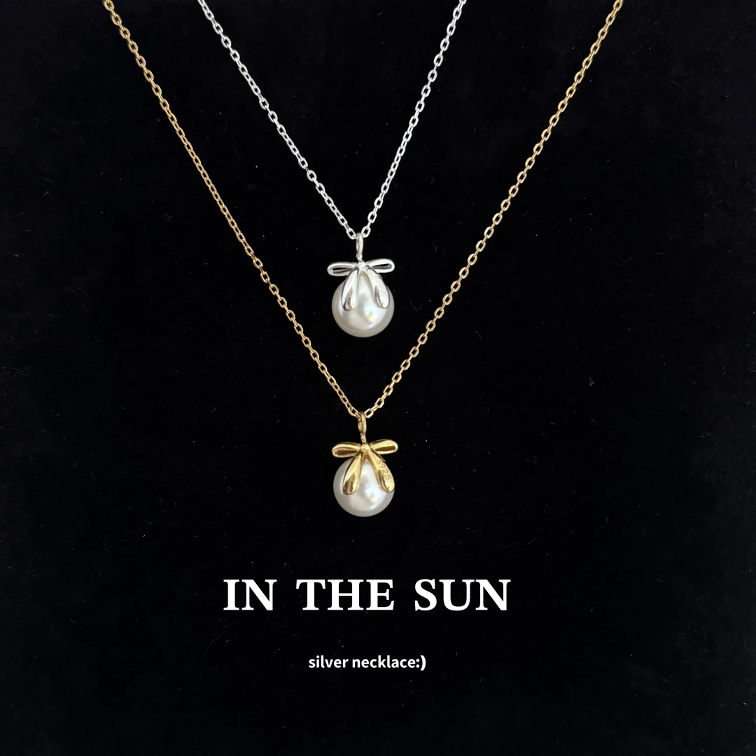 坠链均925银 韩国东大门蝴蝶结项链气质小姐姐时尚百搭坠链可爱