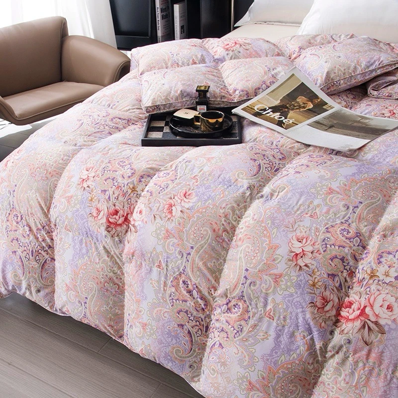 【现场充绒 】羽绒被加厚贡缎提花纯棉立体冬被