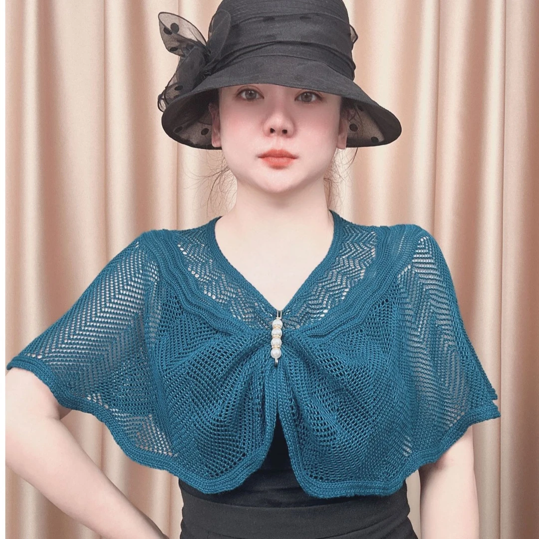 (带领针)时尚百搭显瘦薄款针织短款夏季冰丝外搭女士夏天披肩优雅