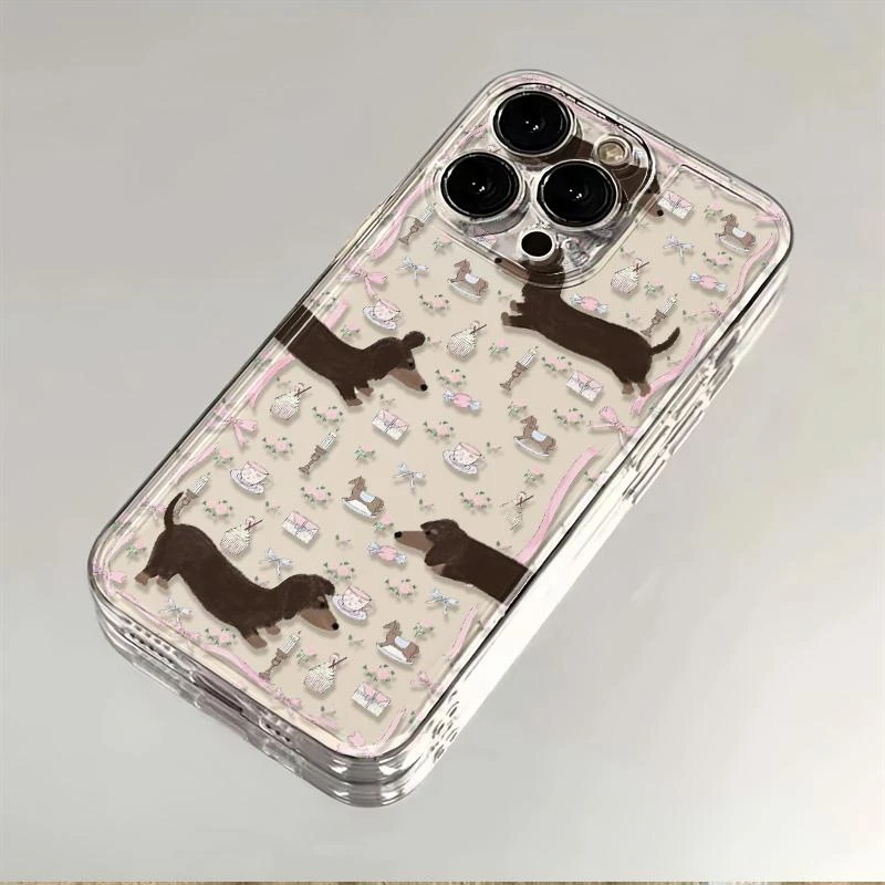 碎花腊肠狗适用苹果小米oppovivo华为iPhone12131415手机壳可爱