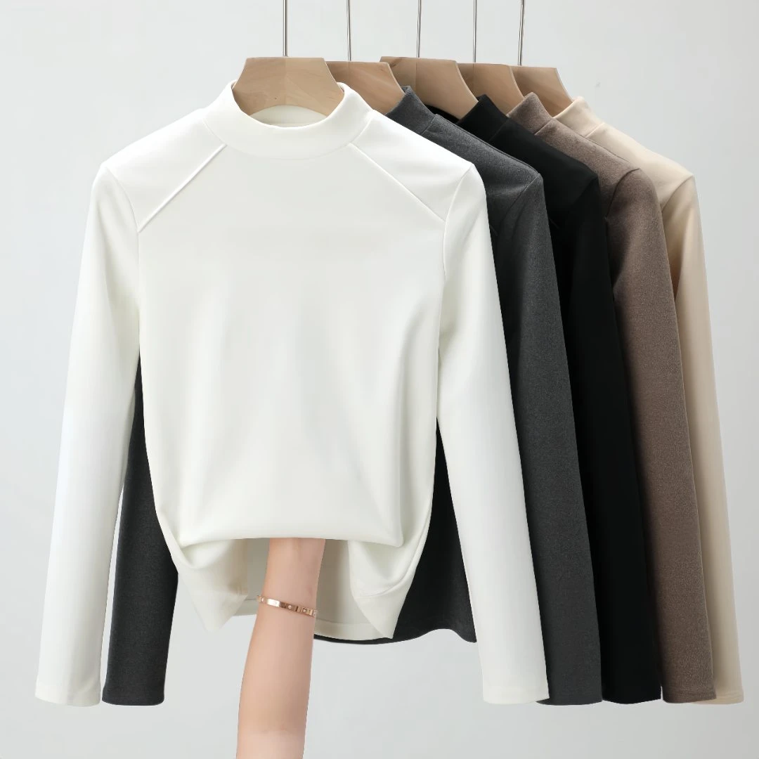 秋冬长袖女t恤净版半高领韩版绒绒打底衫百搭女小个子中领上衣女