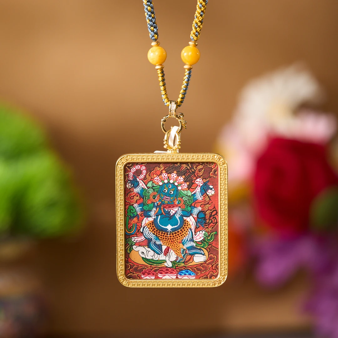 非金属布艺吊坠 手工编织绳项链大黑天唐卡转运护身男女款吊饰A