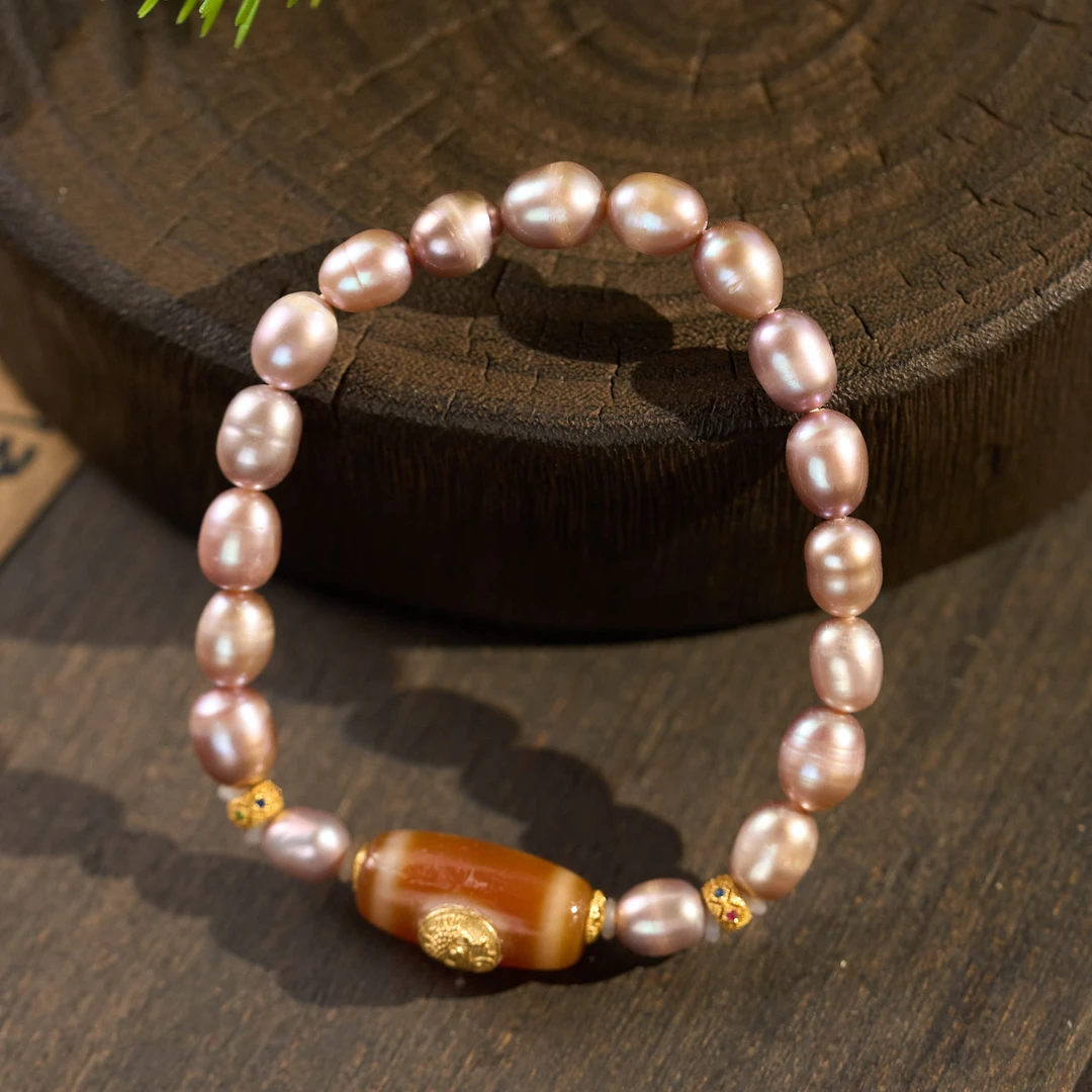 红肉天地天珠珍珠手串G2SAA多样性发一