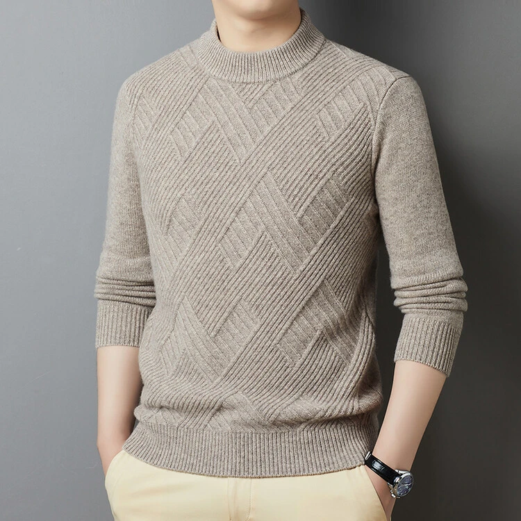 【重磅加厚纯羊毛77806】500克！秋冬新款男士提花半高领休闲打底