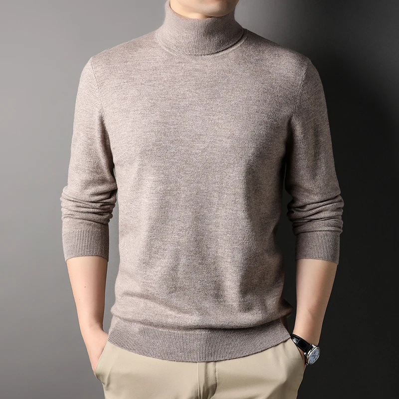 【高领打底纯羊绒2213】男士高领双翻领秋冬针织保暖套头羊绒衫