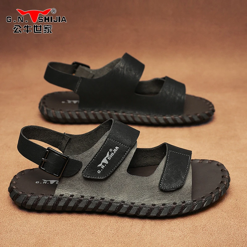 公牛世家男士夏季拖鞋软底舒适沙滩一字凉拖男外穿防滑防臭凉鞋