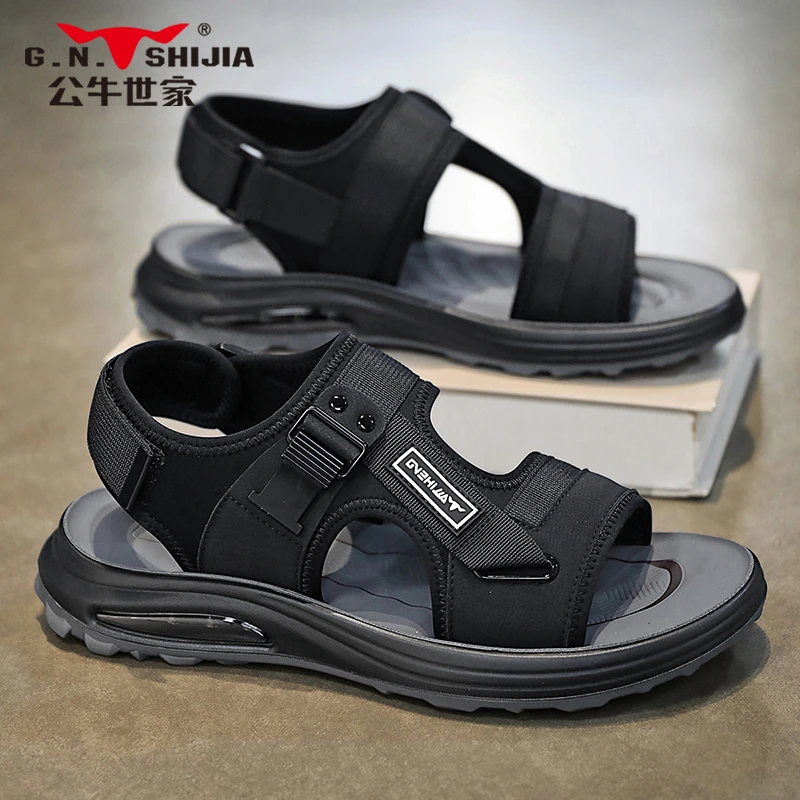 公牛世家男鞋夏季沙滩魔术贴百搭轻便凉鞋男运动户外防滑休闲拖鞋