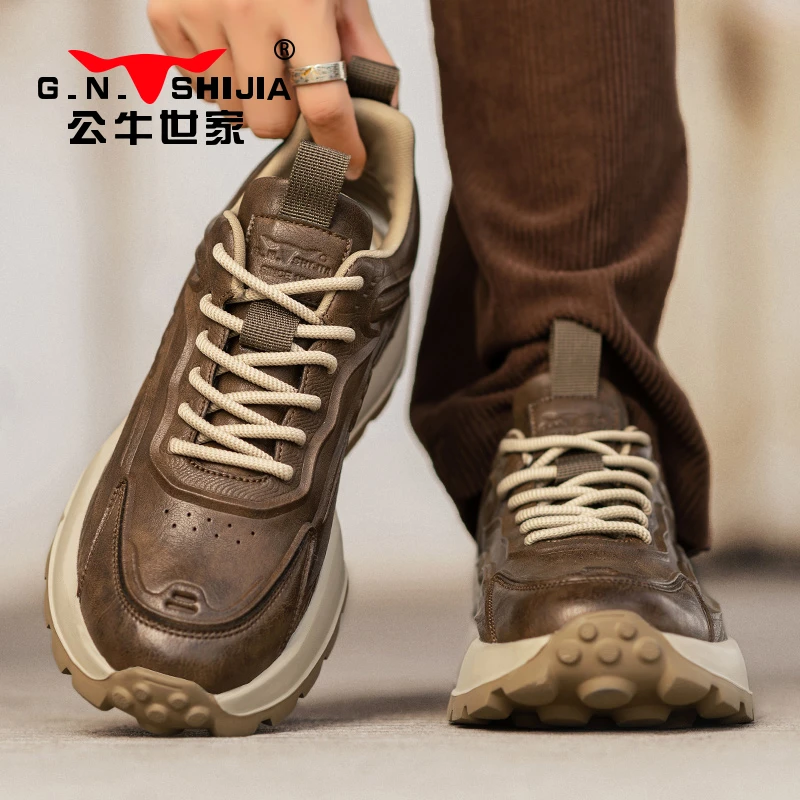 公牛世家男士运动休闲鞋秋冬厚底增高时尚百搭户外加绒男鞋DB
